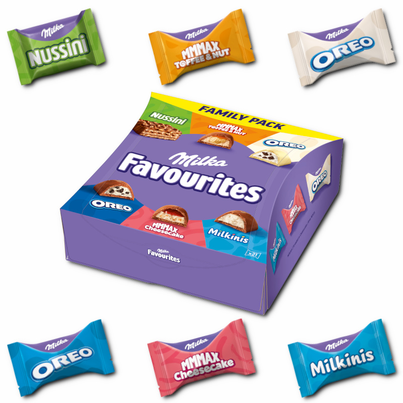 Milka Favourites Family Pack, gefüllte Schokolade, 203g Packung Milka Favourites Family Pack, gefüllte Schokolade, 203g Packung Bild 1