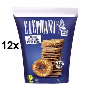 Elephant Baked Squeezed Pretzels Sea Salt, Laugengebäck, 12 Beutel je 80g Elephant Baked Squeezed Pretzels Sea Salt, Laugengebäck, 12 Beutel je 80g Bild 1
