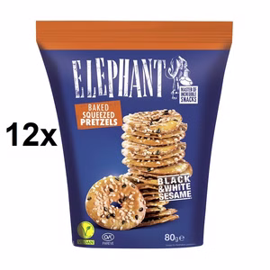 Elephant Baked Squeezed Pretzels Black & White Sesam, Laugengebäck, 12 Beutel je 80g Elephant Baked Squeezed Pretzels Black & White Sesam, Laugengebäck, 12 Beutel je 80g Bild 1