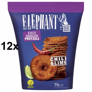 Elephant Baked Squeezed Pretzels Chili & Lime, Laugengebäck, 12 Beutel je 70g Elephant Baked Squeezed Pretzels Chili & Lime, Laugengebäck, 12 Beutel je 70g Bild 1