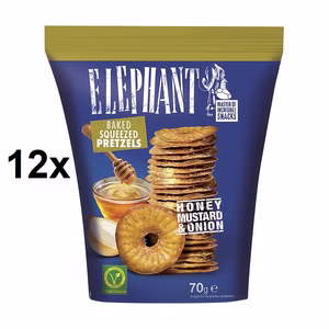 Elephant Baked Squeezed Pretzels Honey Mustard & Onion, Laugengebäck, 12 Beutel je 70g Elephant Baked Squeezed Pretzels Honey Mustard & Onion, Laugengebäck, 12 Beutel je 70g Bild 1