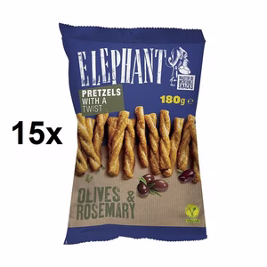 Elephant Pretzels Twist Olives & Rosemary, Laugengebäck, 15 Beutel je 180g Elephant Pretzels Twist Olives & Rosemary, Laugengebäck, 15 Beutel je 180g Bild 1