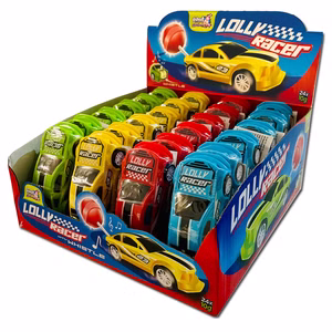 Lolly Racer, Lutscher im Auto mit Pfeife, 24 Stück je 10g Lolly Racer, Lutscher im Auto mit Pfeife, 24 Stück je 10g Bild 1