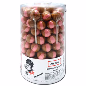 Küfa Erdbeer-Karamell Kugel Lutscher, 100 Stück Küfa Erdbeer-Karamell Kugel Lutscher, 100 Stück Bild 1