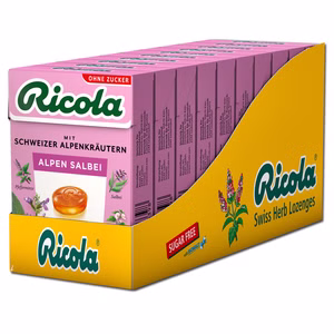 Ricola Kräuterbonbons Alpensalbei, zuckerfrei, 10 Boxen je 50g Ricola Kräuterbonbons Alpensalbei, zuckerfrei, 10 Boxen je 50g Bild 1