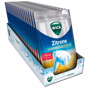 Wick Zitrone & Menthol ohne Zucker, Hals-Bonbon, 20 Beutel je 72g Bild 1