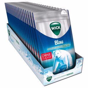 Wick Blau ohne Zucker 72g, Hals-Bonbon, 20 Beutel Bild 1