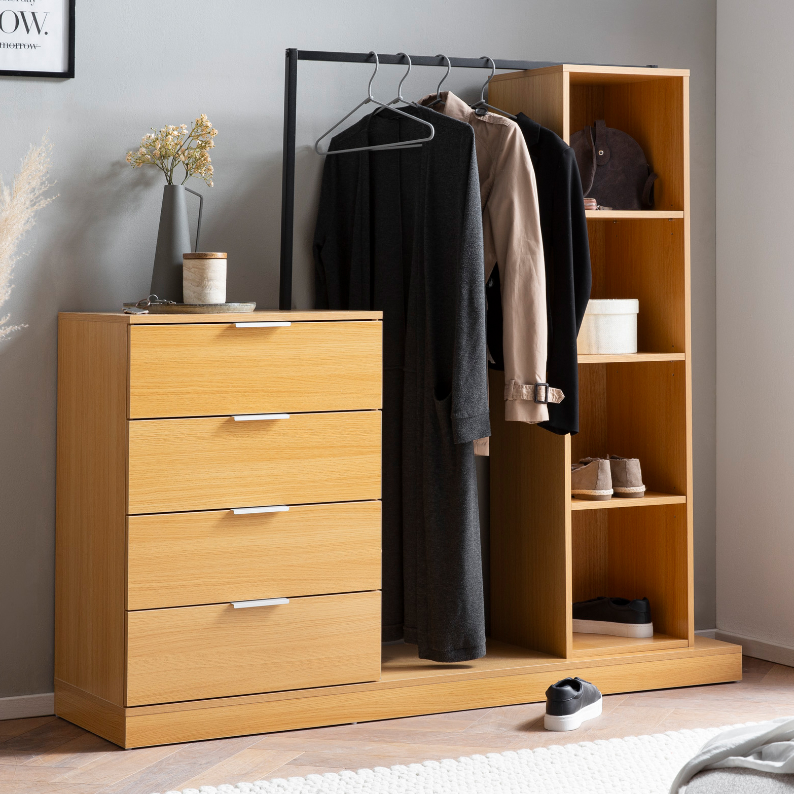 garderobe finebuy kleiderschrank eiche 145 cm schubläden regal