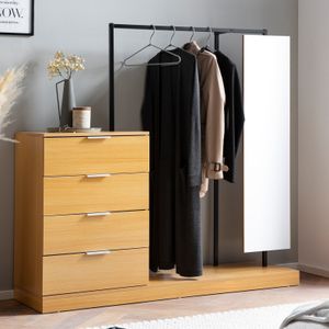 FB100022 FineBuy Garderobe Eiche-Dekor 145x138x40,5 cm Flurgarderobe Modern, Kompaktgarderobe für Schuhe, Jacken, Schals und Mützen, Kleiderständer Flur mit Kommode, Kleiderstange und Spiegel
