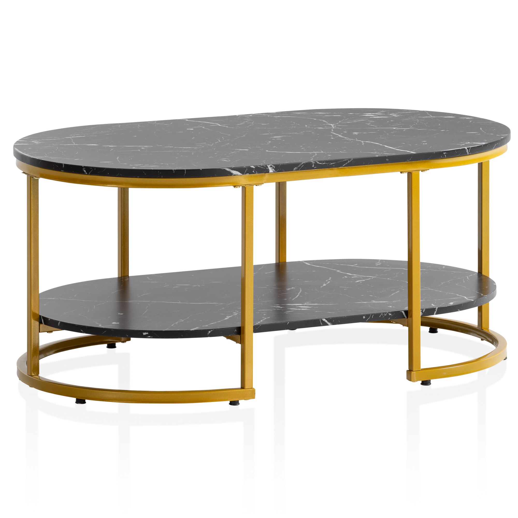 FineBuy Couchtisch 100x60x45 cm Marmor Optik, Design Wohnzimmertisch Rechteckig, Lounge Sofatisch mit Ablage, Kaffeetisch Modern mit goldenem Metallgestell | Farbe: Weiß