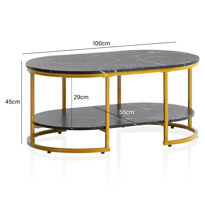 Couchtisch FineBuy Sofatisch 100 cm Marmor Optik Wohnzimmertisch Tisch Ablage – Maßzeichnung