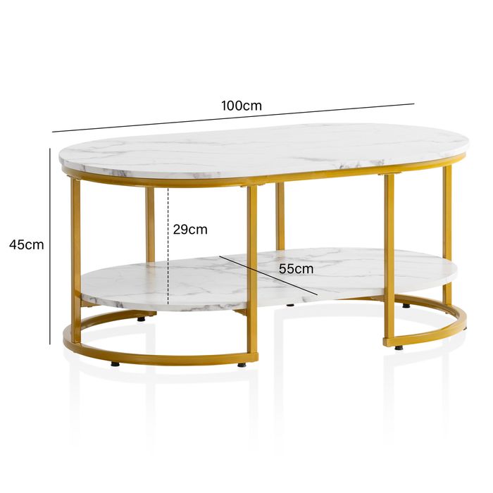 Couchtisch FineBuy Sofatisch 100 cm Marmor Optik Wohnzimmertisch Tisch Ablage – Maßzeichnung