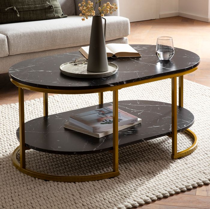 Couchtisch FineBuy Sofatisch 100 cm Marmor Optik Wohnzimmertisch Tisch Ablage