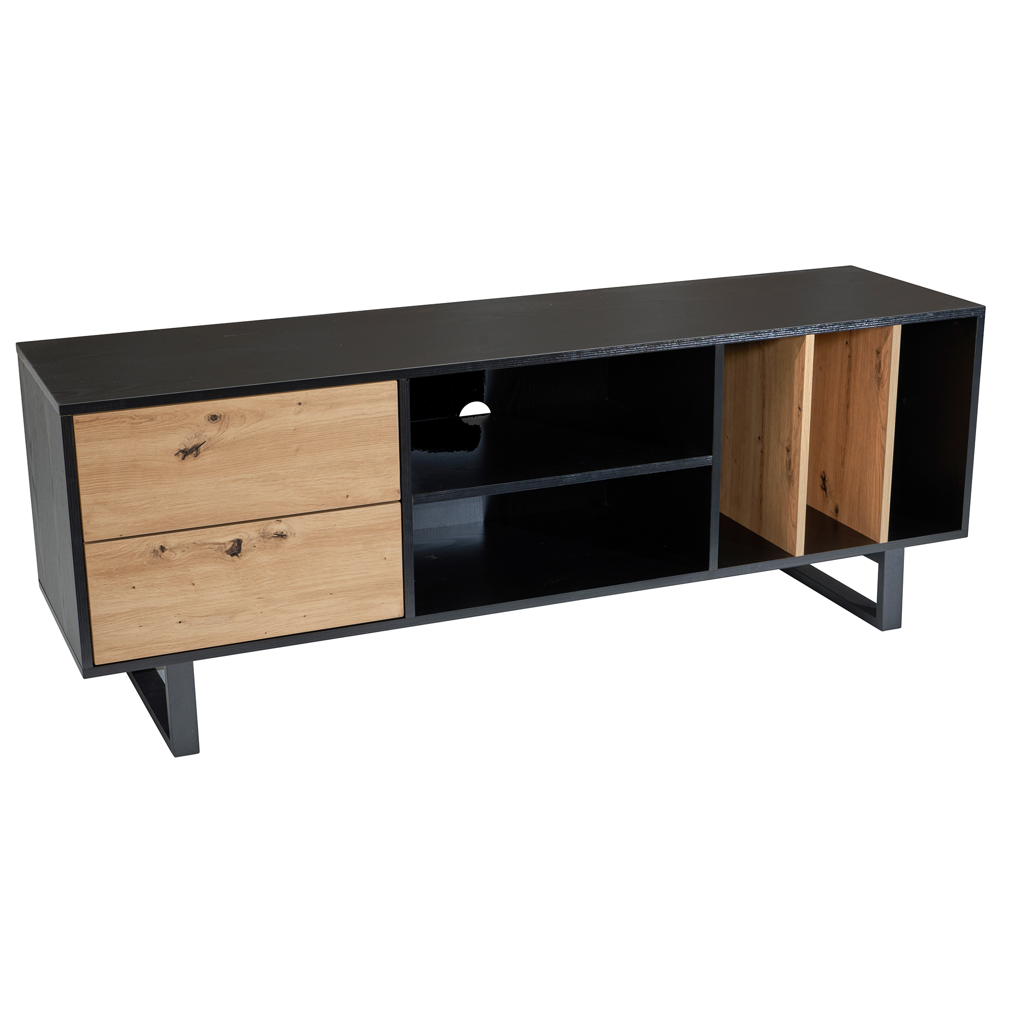 FineBuy Lowboard Eiche-Dekor 150x55x40 cm TV-Kommode Modern, Design TV-Schrank Hoch, Fernsehtisch Fernsehschrank mit Schubladen & Regal, Fernsehkommode Wohnzimmer | Farbe: Weiß