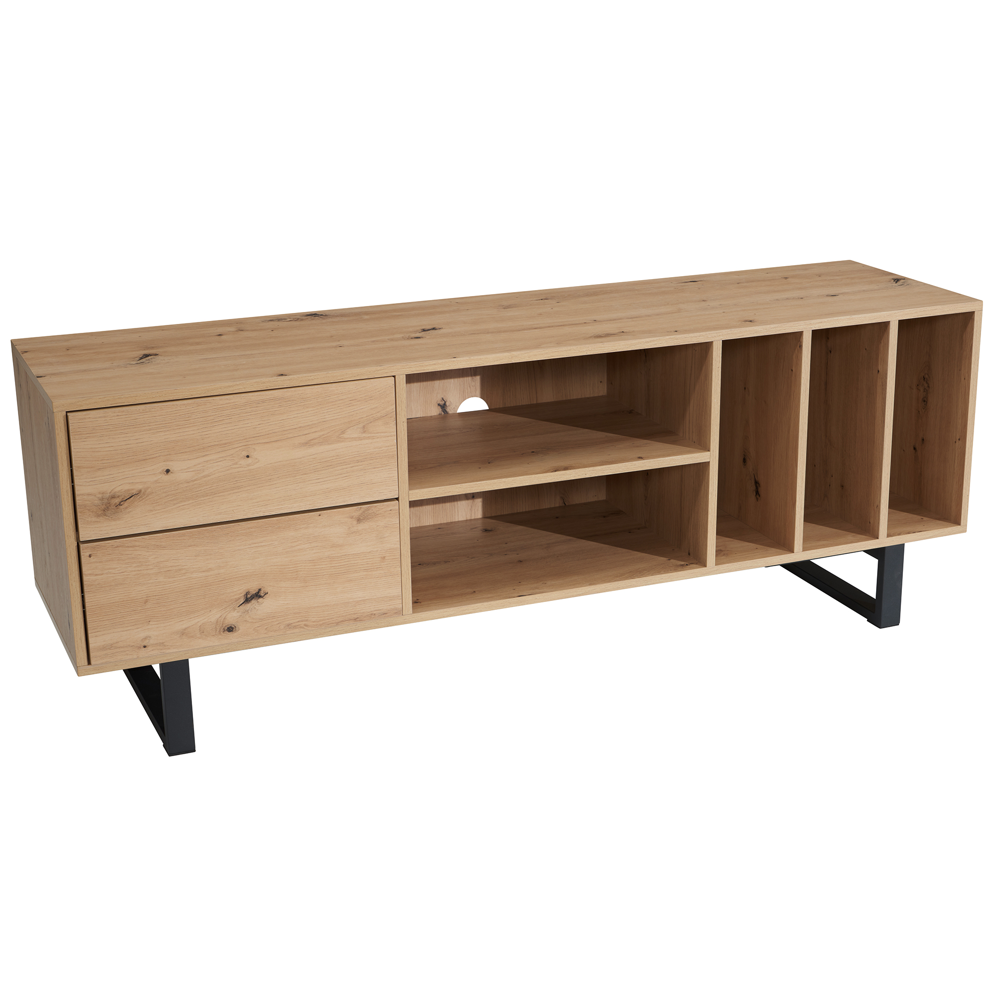 FineBuy Lowboard Eiche-Dekor 150x55x40 cm TV-Kommode Modern, Design TV-Schrank Hoch, Fernsehtisch Fernsehschrank mit Schubladen & Regal, Fernsehkommode Wohnzimmer | Farbe: Weiß