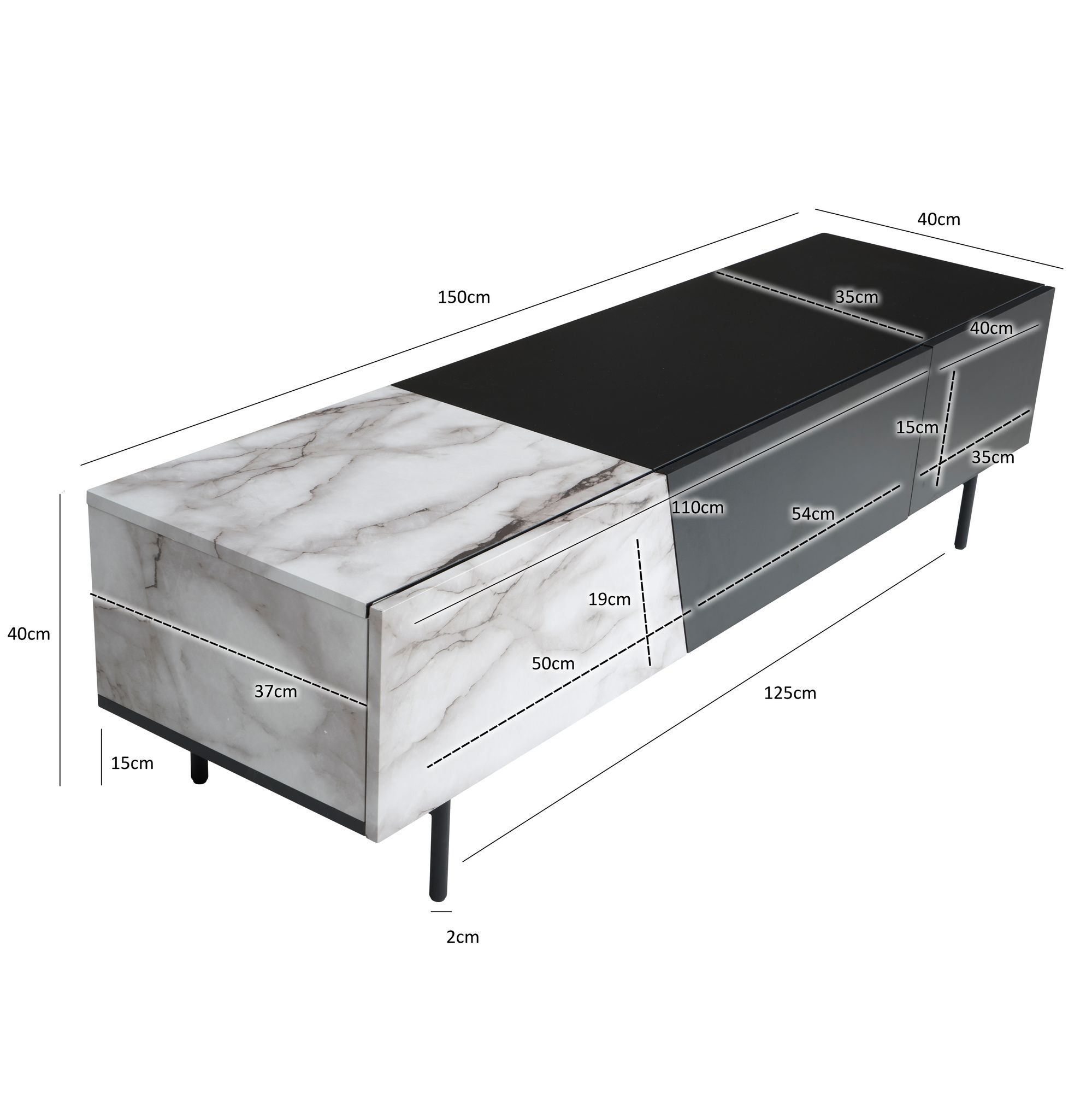 FineBuy Lowboard Schwarz 150x40x40 cm TV-Kommode, Design TV-Schrank Niedrig, Fernsehtisch Fernsehschrank mit Türen & Schublade, Fernsehkommode Wohnzimmer Modern | Farbe: Braun