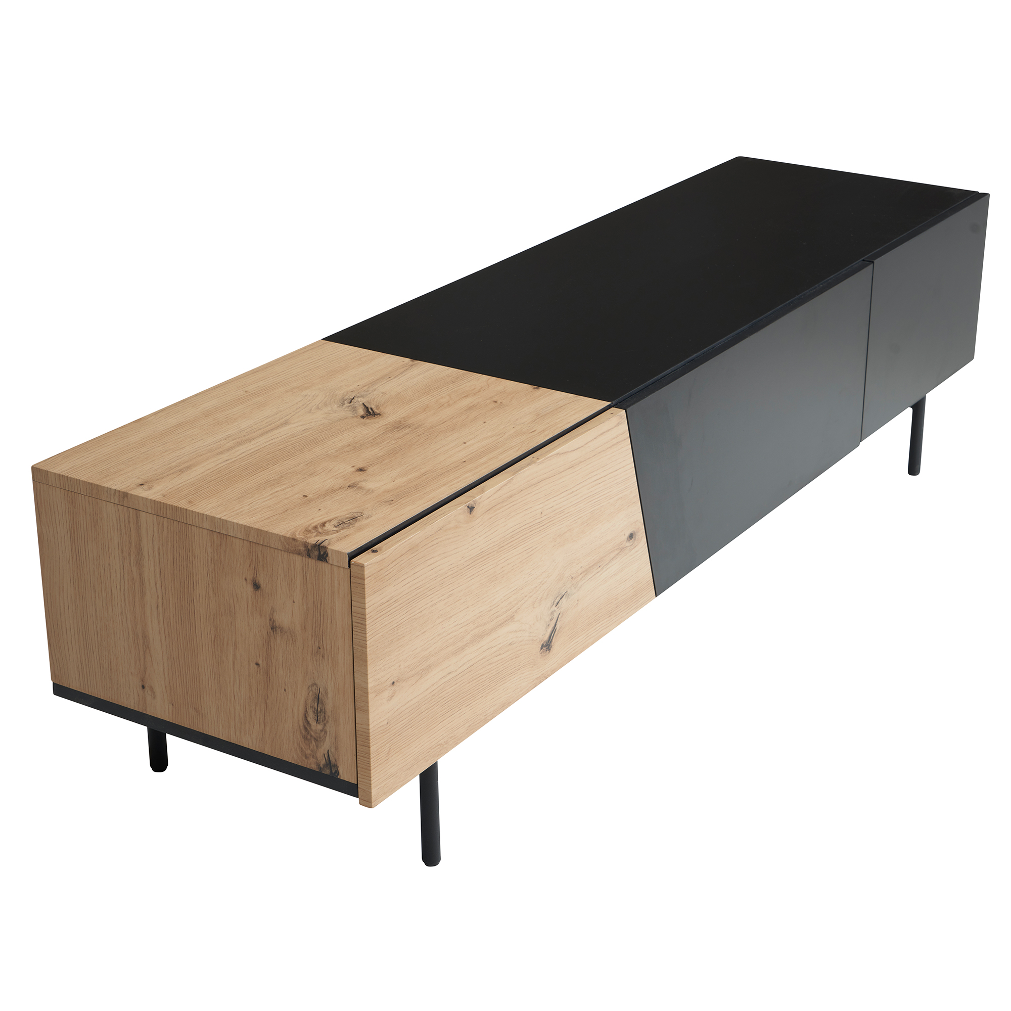 FineBuy Lowboard Schwarz 150x40x40 cm TV-Kommode, Design TV-Schrank Niedrig, Fernsehtisch Fernsehschrank mit Türen & Schublade, Fernsehkommode Wohnzimmer Modern | Farbe: Braun
