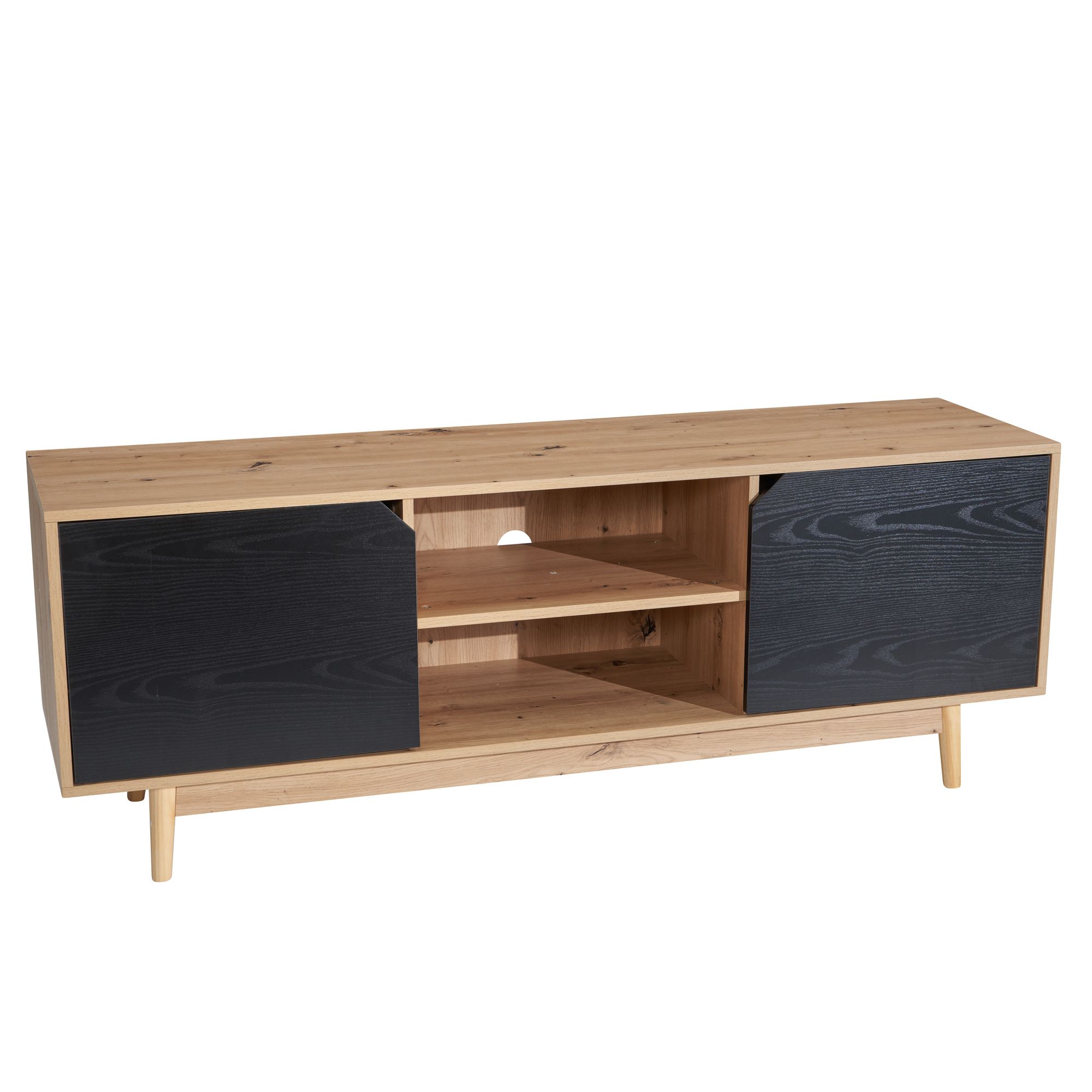 Lowboard FineBuy TV Schrank 150 cm Fernsehkommode Fernsehschrank Eiche Schwarz – Ansicht 6