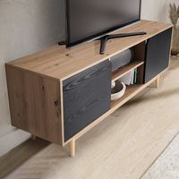 Lowboard FineBuy TV Schrank 150 cm Fernsehkommode Fernsehschrank Eiche Schwarz – Ansicht 5