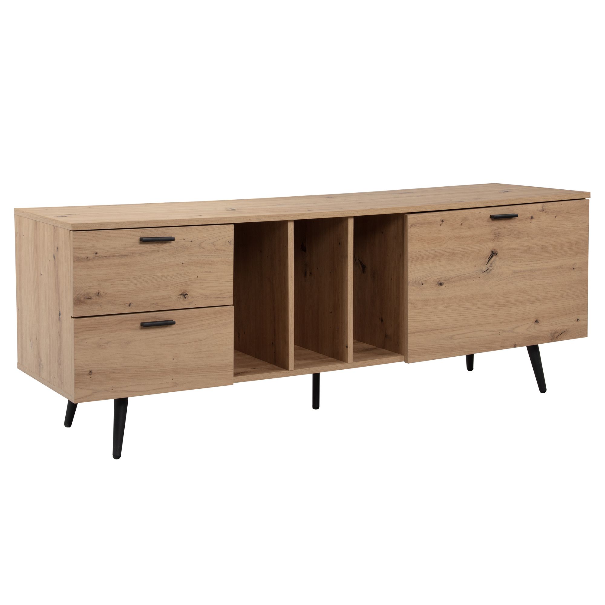 FineBuy Lowboard Eiche-Dekor 150x55x40 cm Design TV-Kommode Modern, TV-Schrank Hoch, Fernsehtisch Fernsehschrank mit Tür & Schubladen, Fernsehkommode Wohnzimmer Modern | Farbe: Braun
