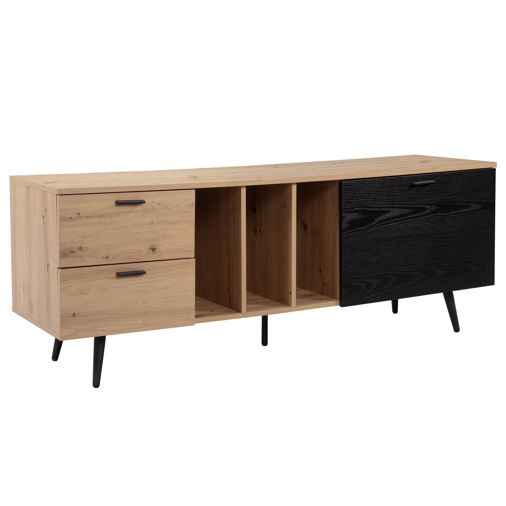 FineBuy Lowboard Eiche-Dekor 150x55x40 cm Design TV-Kommode Modern, TV-Schrank Hoch, Fernsehtisch Fernsehschrank mit Tür & Schubladen, Fernsehkommode Wohnzimmer Modern | Farbe: Braun