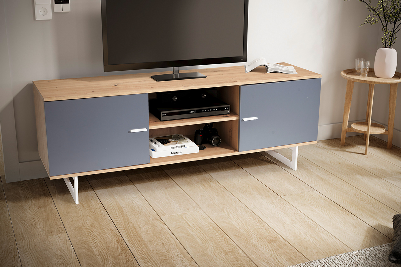 Lowboard FineBuy TV Schrank 150 cm Fernsehkommode Fernsehschrank Eiche Türen – Ansicht 2