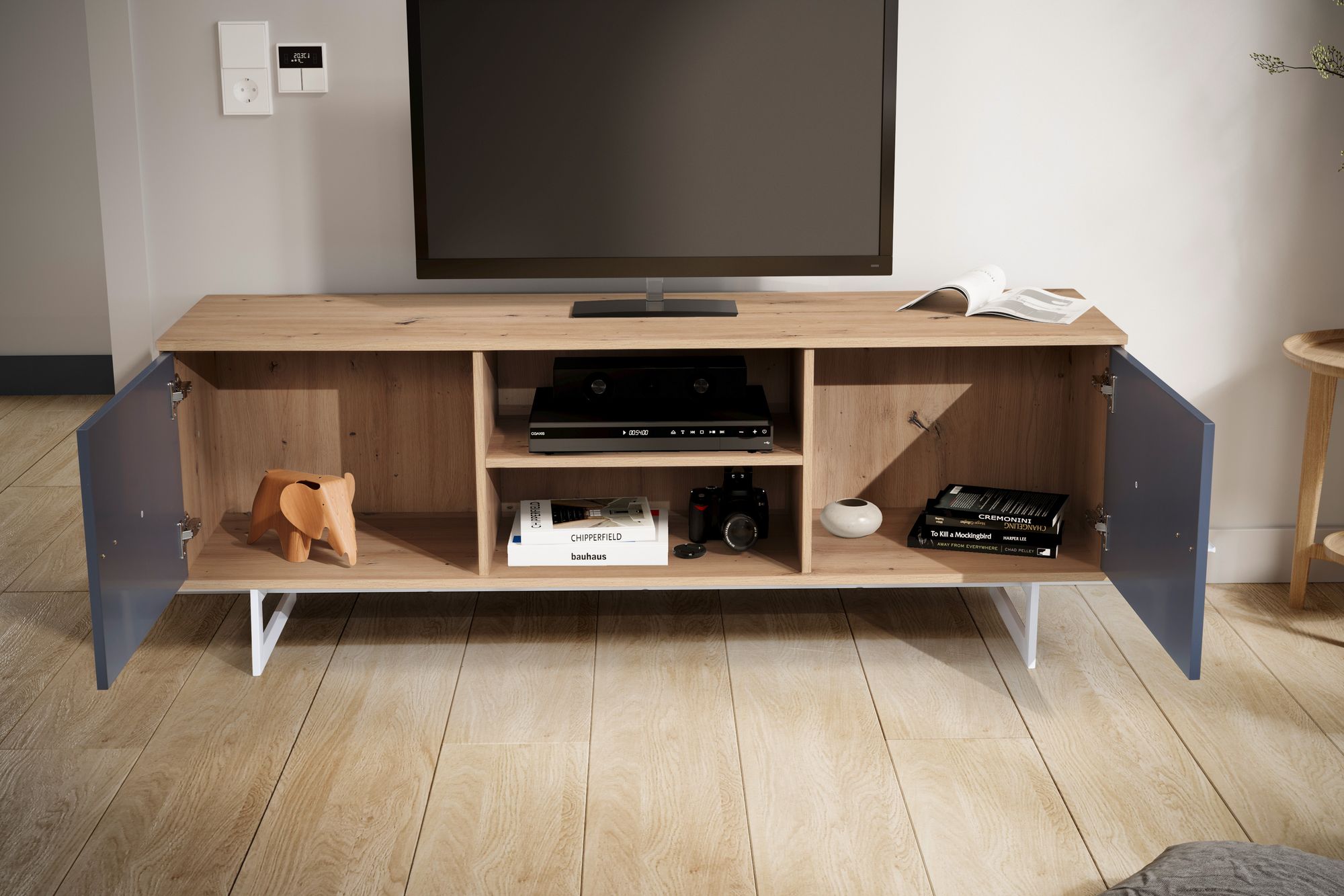 Lowboard FineBuy TV Schrank 150 cm Fernsehkommode Fernsehschrank Eiche Türen – Ansicht 4