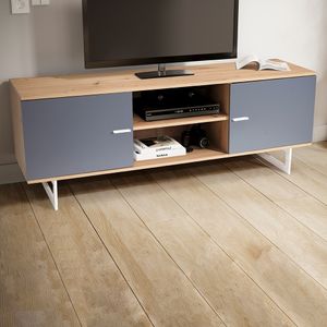 FineBuy Lowboard Eiche-Dekor 150x55x40 cm TV-Kommode Modern, Design TV-Schrank Hoch, Fernsehtisch Fernsehschrank mit zwei Türen, Fernsehkommode Wohnzimmer
