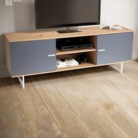 Lowboard FineBuy TV Schrank 150 cm Fernsehkommode Fernsehschrank Eiche Türen – Ansicht 1