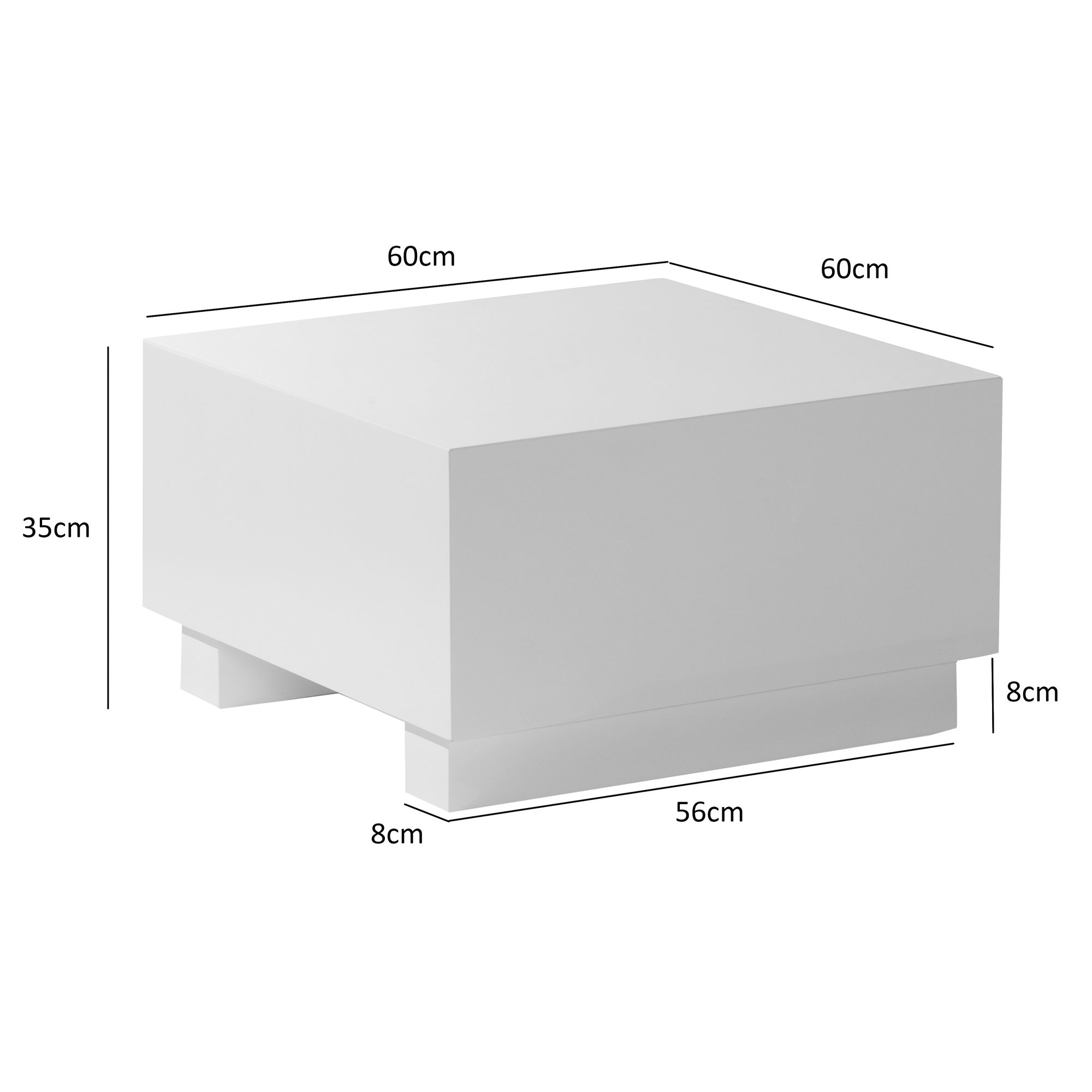 Couchtisch FineBuy Sofatisch MONOBLOC Weiß Hochglanz 60x60 cm Wohnzimmertisch – Ansicht 3