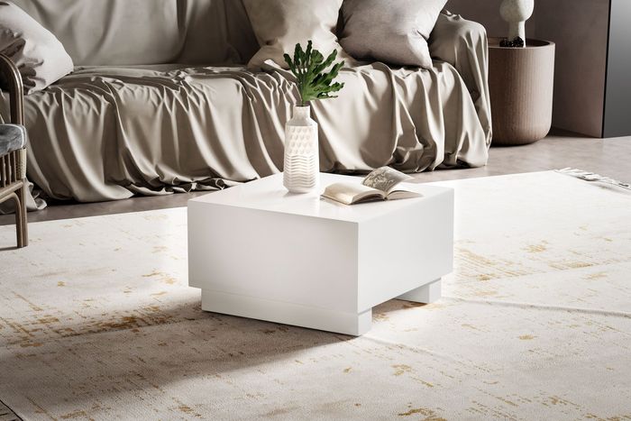 FineBuy Couchtisch MONOBLOC 60x60x35 cm Weiß Hochglanz, Wohnzimmertisch Cube Quadratisch, Design Sofatisch, Lounge Kaffeetisch Würfel-Form 4251757720703