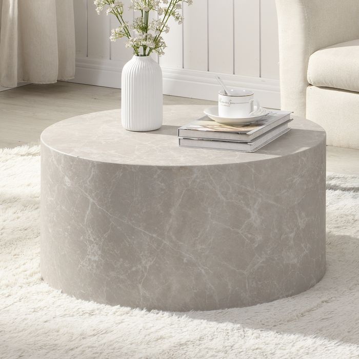 FineBuy Couchtisch MONOBLOC 60x60x30 cm Hochglanz mit Marmor Optik, Design Wohnzimmertisch Rund, Lounge Sofatisch Kaffeetisch Modern