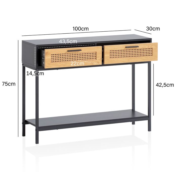 Konsolentisch FineBuy Anrichte 100 cm Ablagetisch Flurtisch Wiener Geflecht – Maßzeichnung