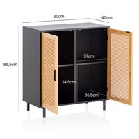 Sideboard 80cm mit 2 Türen in Rattan Wiener Geflecht Design Kommode Schwarz – Ansicht 3
