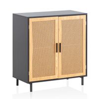 Sideboard 80cm mit 2 Türen in Rattan Wiener Geflecht Design Kommode Schwarz – Ansicht 6