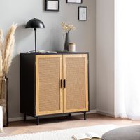 Sideboard 80cm mit 2 Türen in Rattan Wiener Geflecht Design Kommode Schwarz – Ansicht 2