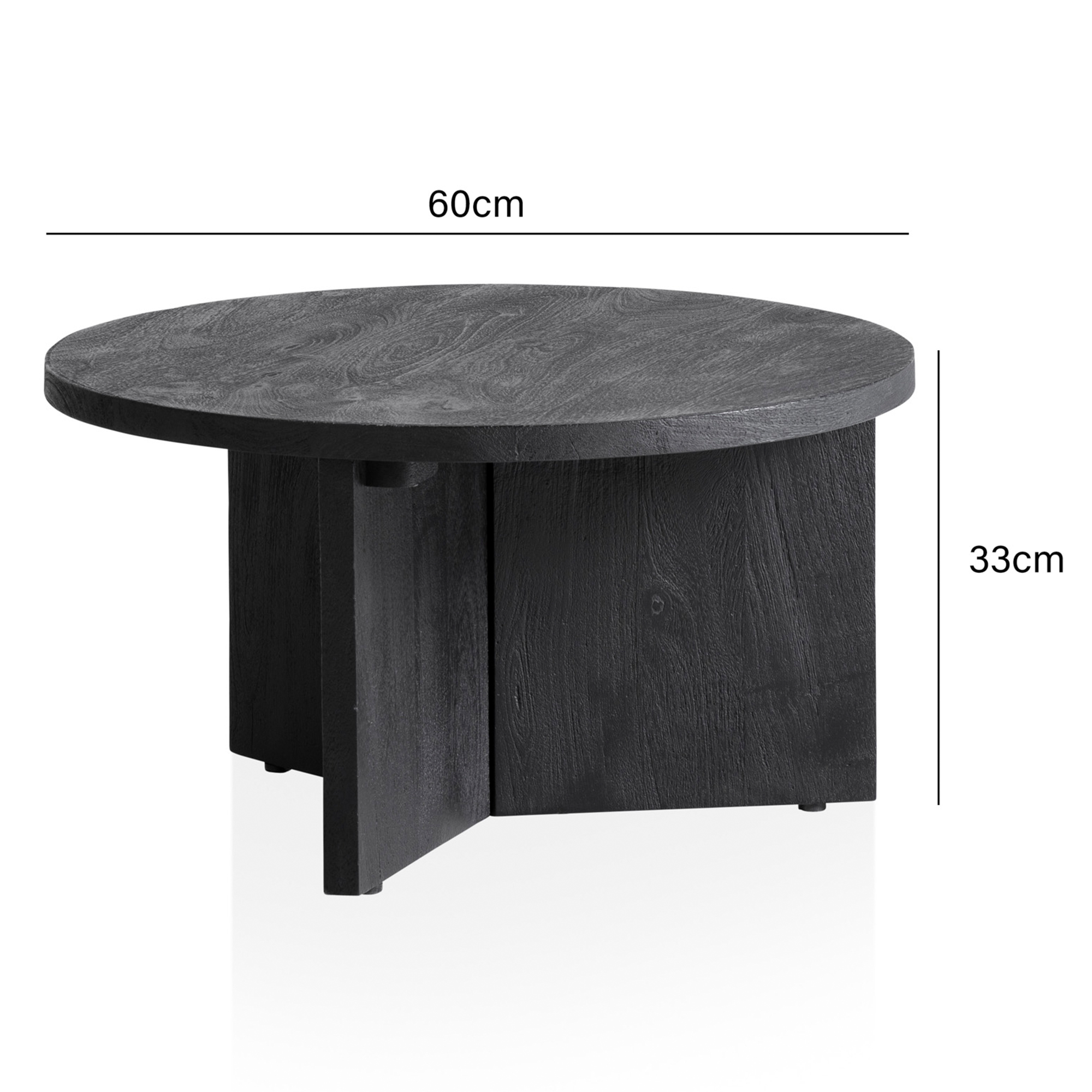FineBuy Couchtisch Mango Massivholz rund Ø 60 cm Schwarz · Moderner Wohnzimmertisch mit strukturierter Oberfläche · Handgefertigter Sofatisch mit markantem Holzgestell | Farbe: Schwarz