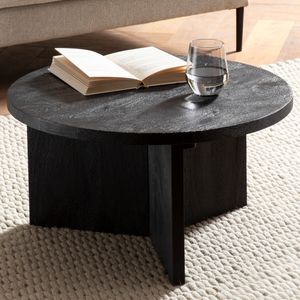 FineBuy Couchtisch 60x60x33 cm Mango Massivholz Schwarz Sofatisch Rund, Design Wohnzimmertisch Dreibein, Kaffeetisch Wohnzimmer Niedrig Modern mit natürlicher Holzmaserung 4251757720826
