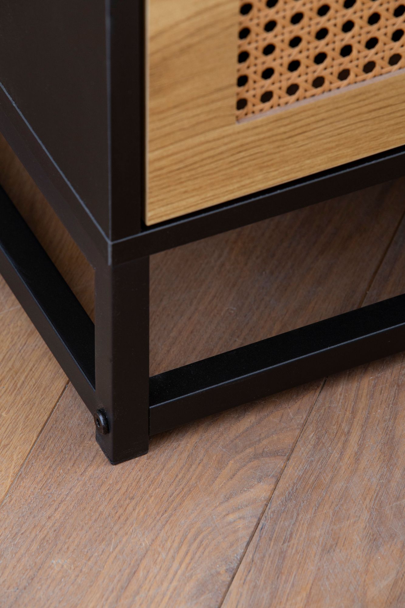 FineBuy Nachtkonsole Schwarz mit Wiener Geflecht 45x45x56 cm Nachttisch Zeitlos, Nachtkommode Boxspringbett mit Schubladen, Nachtkästchen mit Stauraum | Farbe: Schwarz