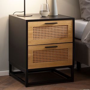 FB100061 FineBuy Nachtkonsole Schwarz mit Wiener Geflecht 45x45x56 cm Nachttisch Zeitlos, Nachtkommode Boxspringbett mit Schubladen, Nachtkästchen mit Stauraum