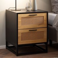 Nachtkonsole FineBuy Nachtkommode Boxspringbett 45 cm Schwarz Wiener Geflecht – Ansicht 1