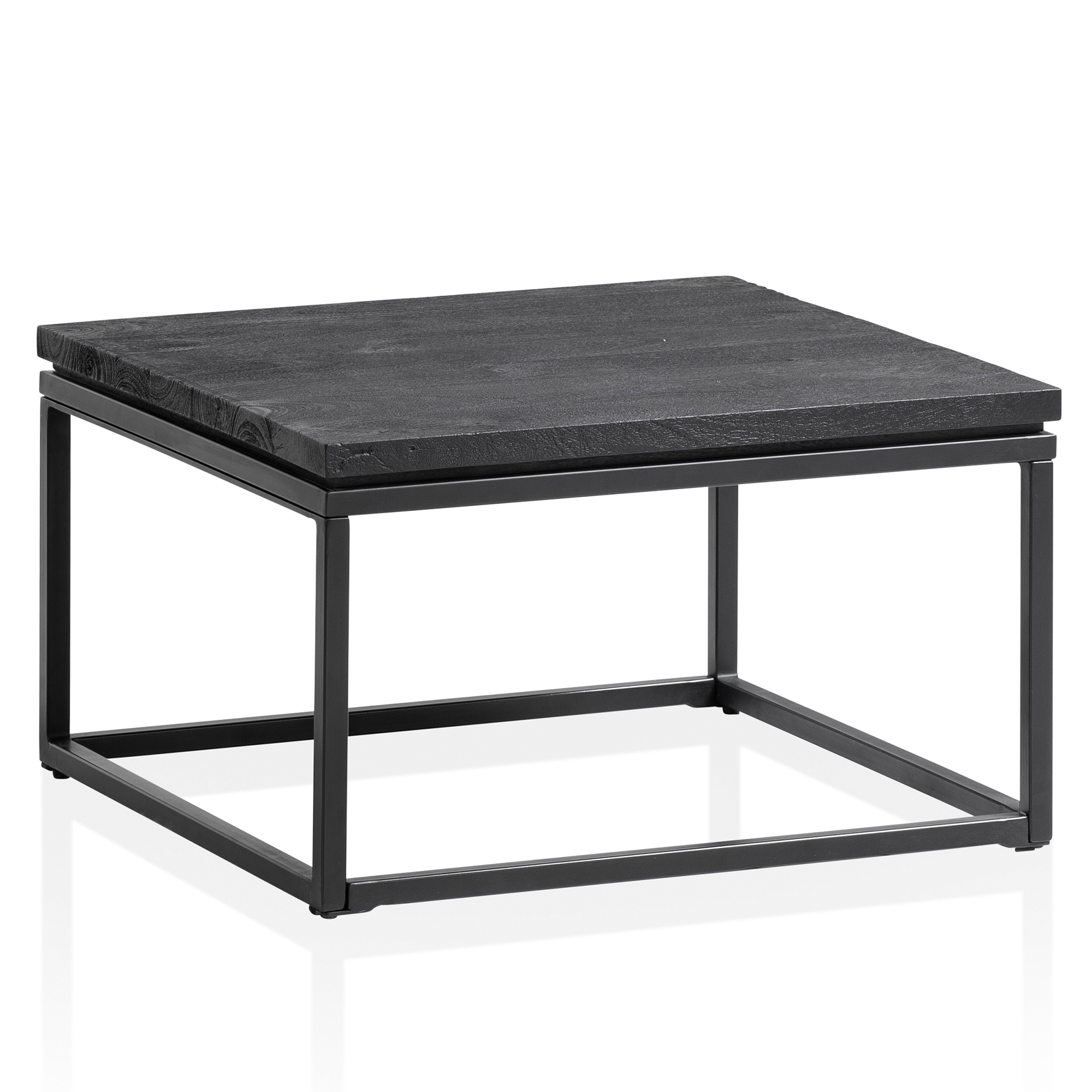 FineBuy Design Couchtisch Mango Massivholz schwarz · Wohnzimmertisch mit Metallgestell · moderner Massivholztisch im Industrial Stil | Farbe: Schwarz