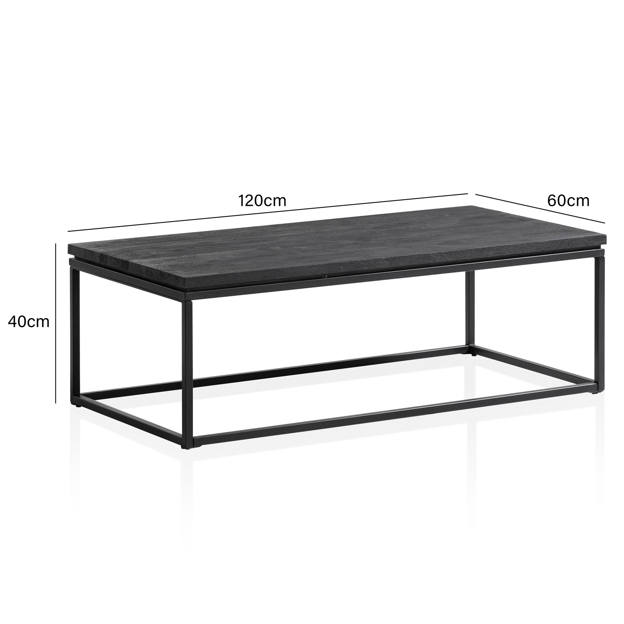 FineBuy Design Couchtisch Mango Massivholz schwarz · Wohnzimmertisch mit Metallgestell · moderner Massivholztisch im Industrial Stil | Farbe: Schwarz