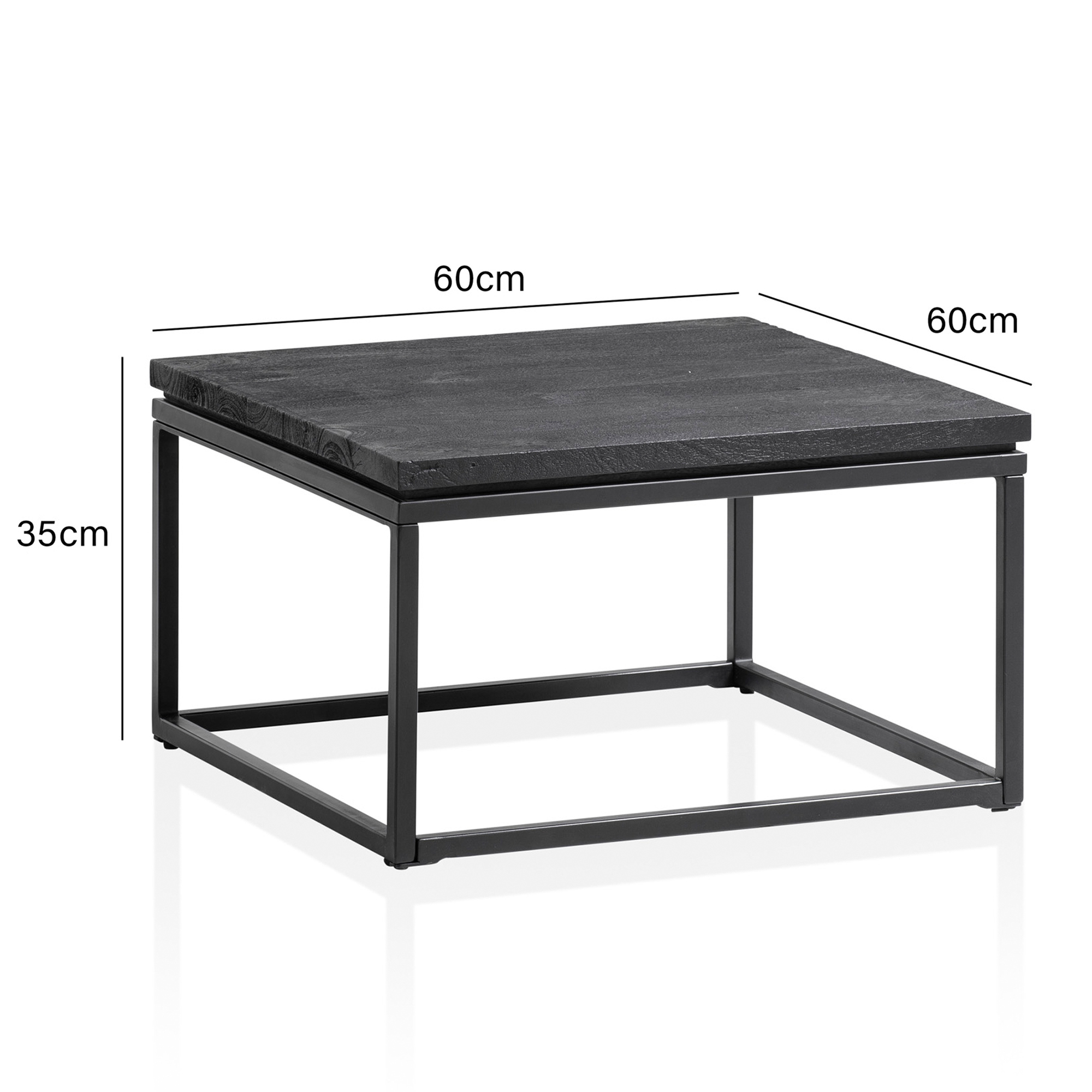 FineBuy Design Couchtisch Mango Massivholz schwarz · Wohnzimmertisch mit Metallgestell · moderner Massivholztisch im Industrial Stil | Farbe: Schwarz