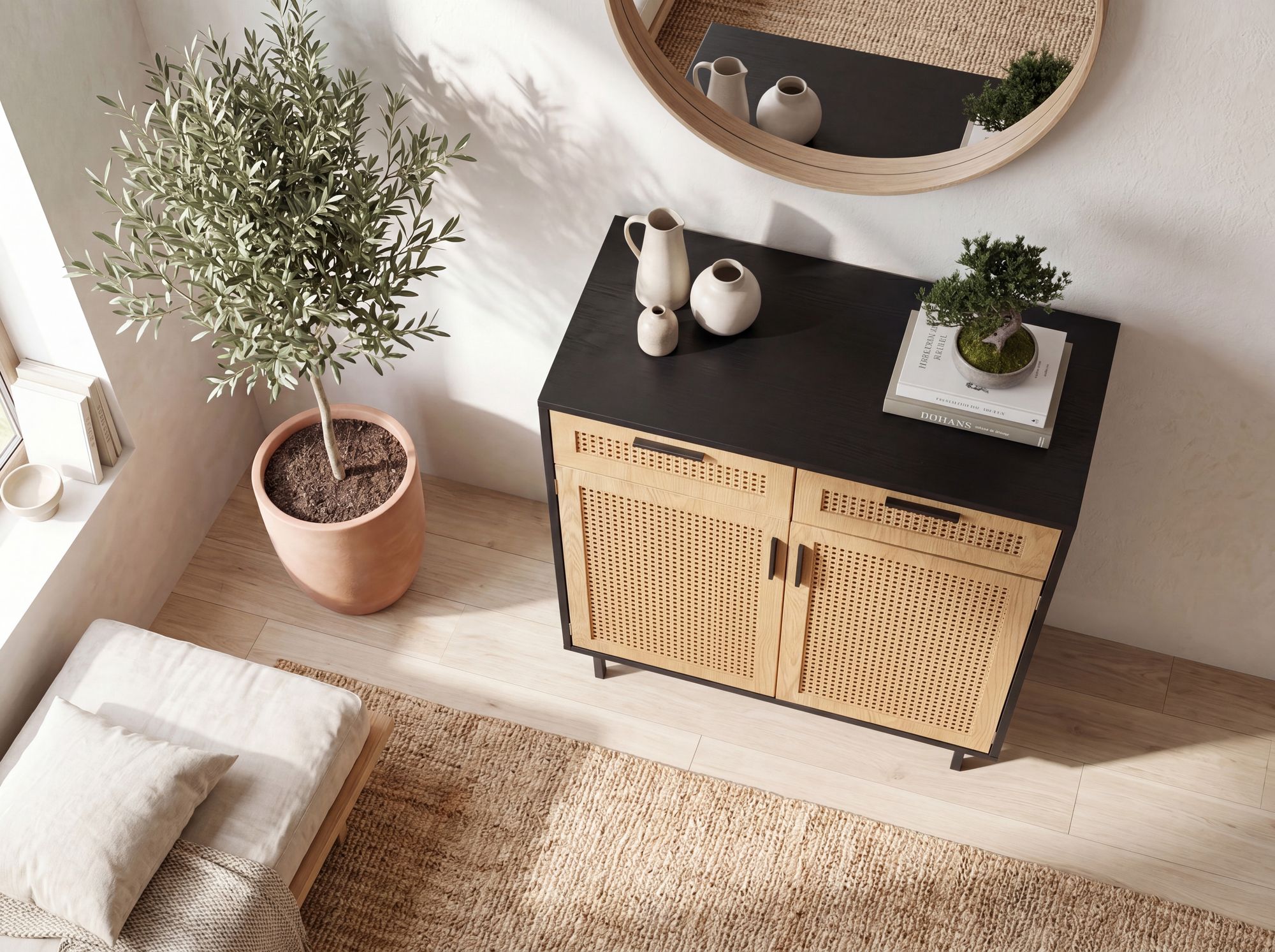 Sideboard FineBuy Anrichte 80 cm Schwarz Kommodenschrank mit Wiener Geflecht – Ansicht 4