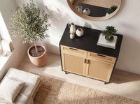 Sideboard FineBuy Anrichte 80 cm Schwarz Kommodenschrank mit Wiener Geflecht – Ansicht 4