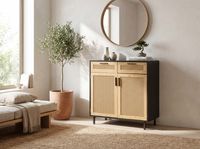 Sideboard FineBuy Anrichte 80 cm Schwarz Kommodenschrank mit Wiener Geflecht – Ansicht 5