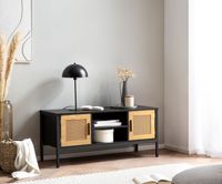 Lowboard FineBuy TV Schrank 110 cm Holz Schwarz Fernsehkommode Wiener Geflecht – Ansicht 2