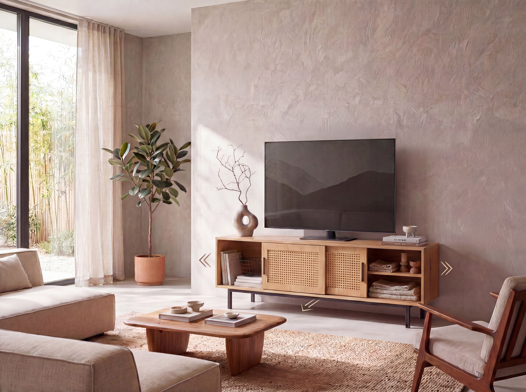 Lowboard FineBuy TV Schrank 120 cm Holz Eiche Fernsehkommode Wiener Geflecht – Ansicht 2