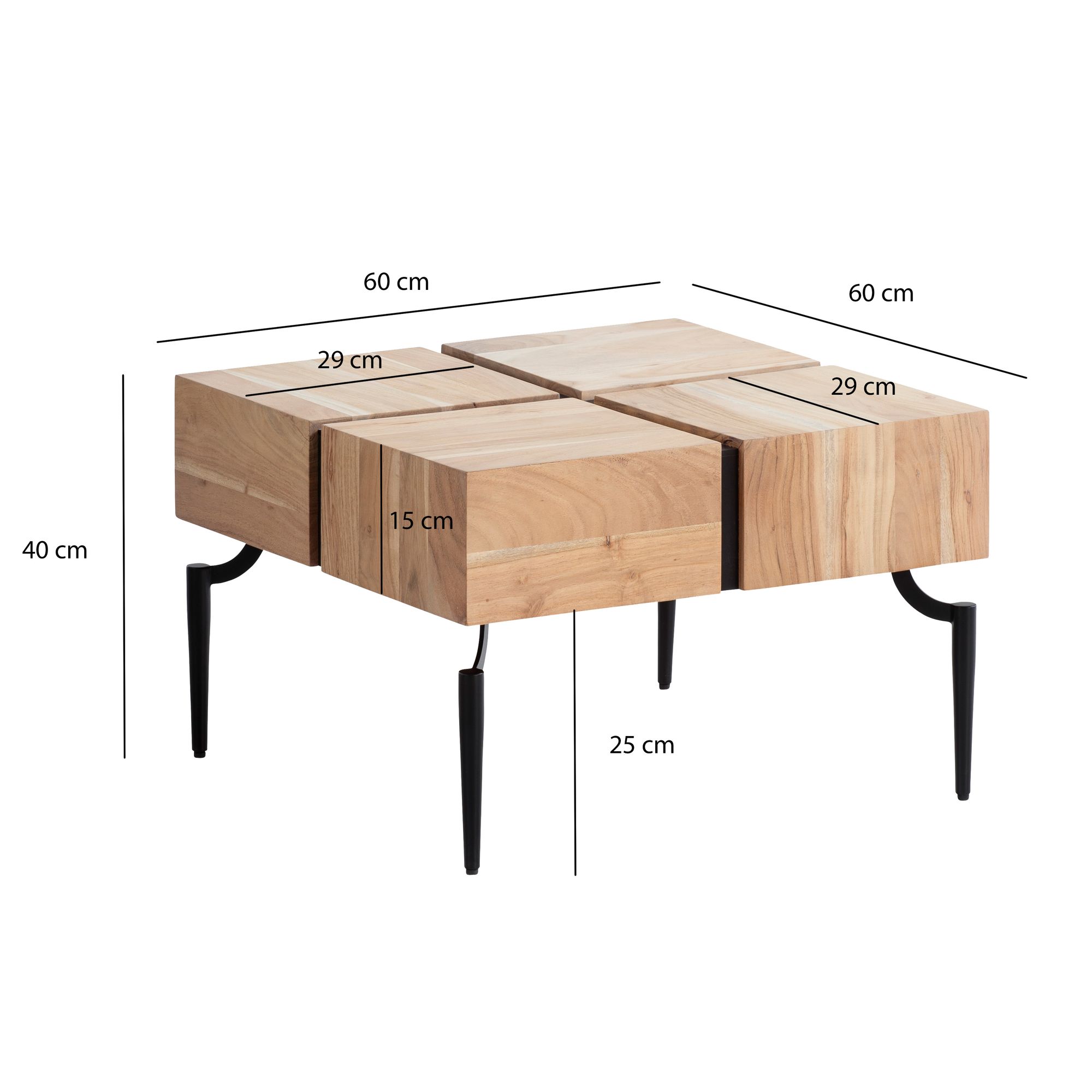 FineBuy Couchtisch Akazie Massivholz quadratisch 60x60 cm · moderner Wohnzimmertisch 4 Blocks · Design Tisch mit Metallbeinen im Industrial Cube Stil | Farbe: Braun FineBuy Couchtisch Akazie Massivholz quadratisch 60x60 cm · moderner Wohnzimmertisch 4 Blocks · Design Tisch mit Metallbeinen im Industrial Cube Stil | Farbe: Braun
